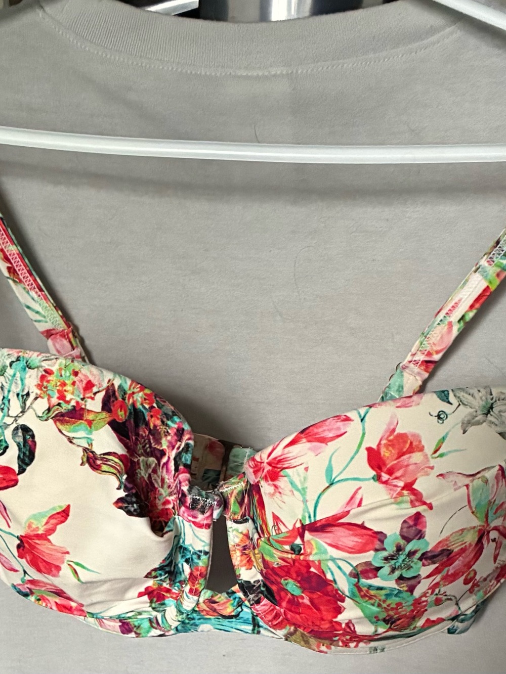 Zara Cream Floral Bikini Top with Red & Teal Flowers